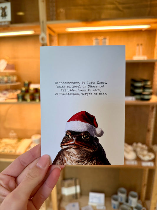 Weihnachten: Postkarte „Wihnachtsmann, du lütte Kroet“