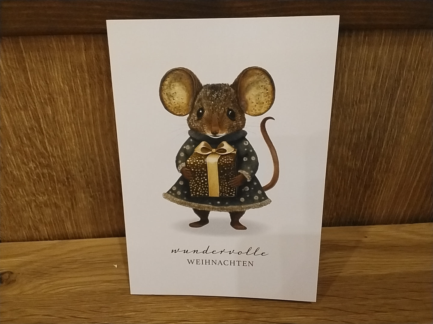 Weihnachten: Klappkarte „Maus mit Geschenk“ (klein)